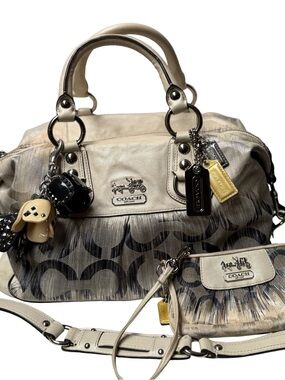 Coach Pearl Silver Blue Multi Op Art Sabrina Madison Satchel  13585 + Wristlet